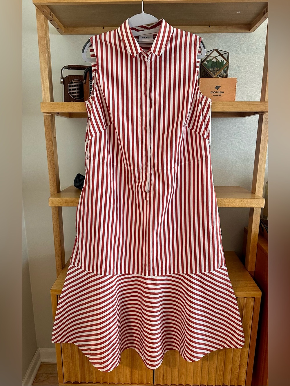 Akris Punto Red & White Striped Sleeveless Midi Dress with Pockets - size 12 - Picture 5 of 11